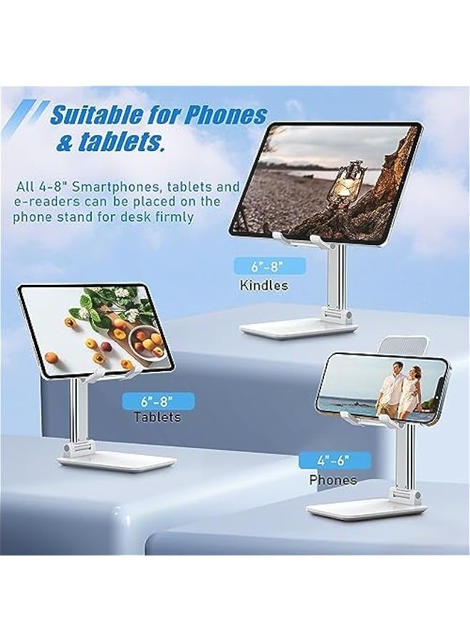 حامل هاتف محمول قابل للطي بالكامل مع وسادة سيليكون للمكتب وزاوية ارتفاع قابلة للتعديل، يتوافق مع جميع الهواتف المحمولة، اللون الأبيض، MT-6 - Image 2